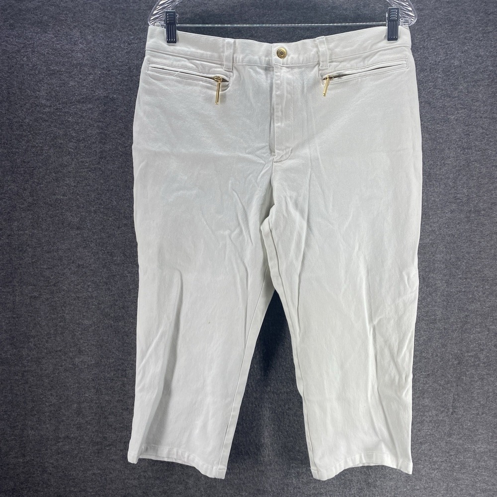 Lauren Ralph Lauren Capri Pants Womens 12 White Gold Zip Cropped Denim